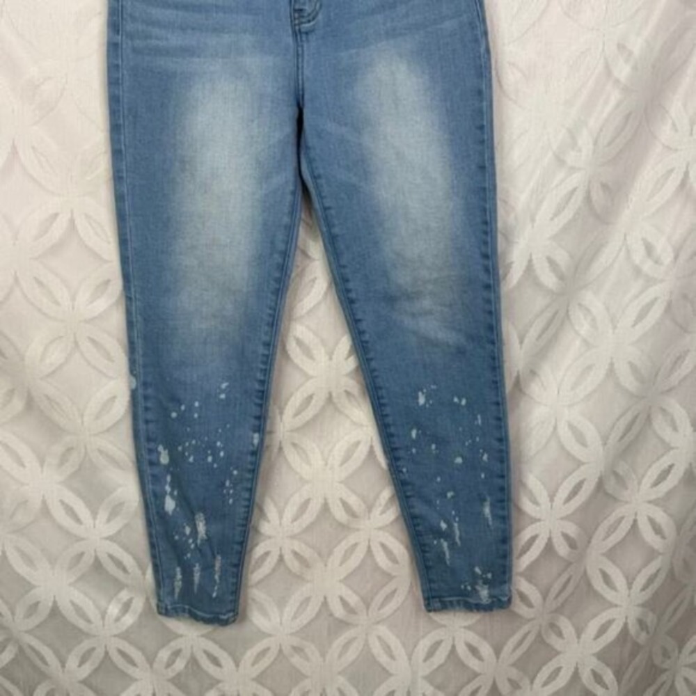 KanCan High Rise Skinny Jeans Light Wash Paint Splatter Distressed Denim Size 27 - Picture 4 of 9